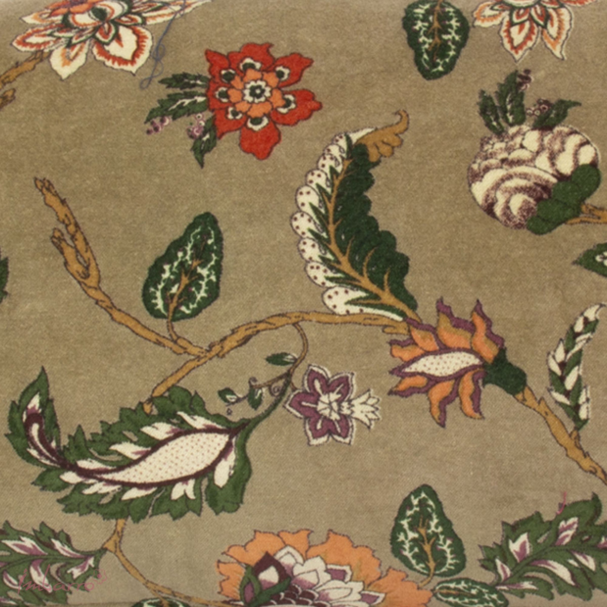 Groen velvet sierkussen - bloemenprint in warme kleuren-30x70 cm