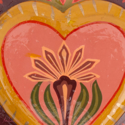 Handbeschilderd houten hart met bloem