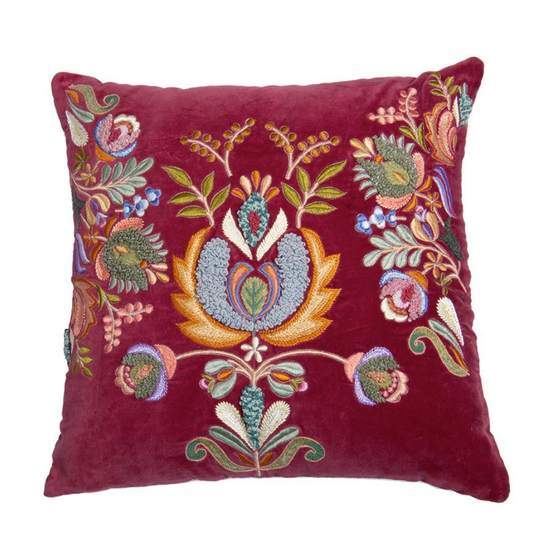 Kussen Velvet met Geborduurde Bloemen – 50 x 50 cm