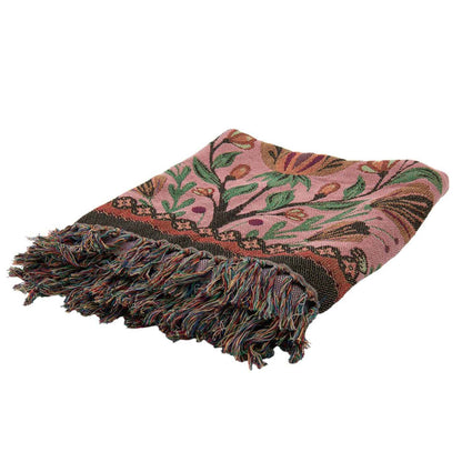 Jacquard plaid roze met bloemen - 130x170 cm