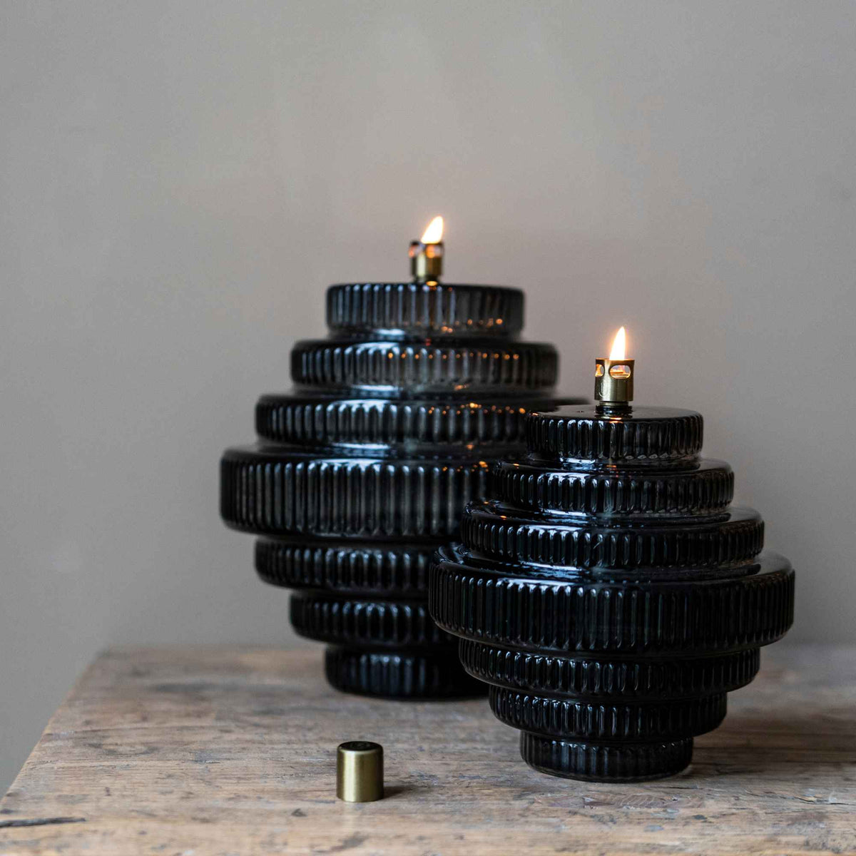 Glazen olielamp Twin – 2 maten - Grijs