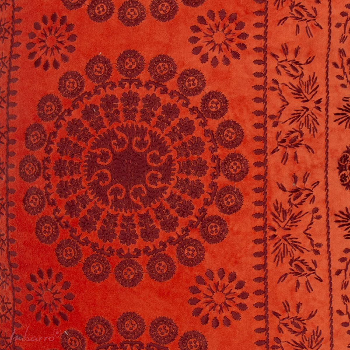 Oranje/rood velvet sierkussen met borduurwerk - 40x60 cm