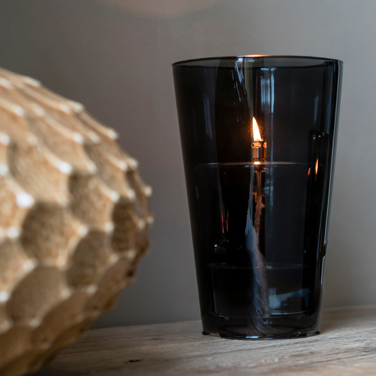 Glazen olielamp Windlicht Grijs Large – 26 cm