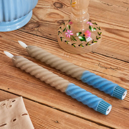 LED Dinerkaarsen jeans blauw & Donkerzand – Set van 2