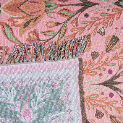 Jacquard plaid roze met bloemen - 130x170 cm