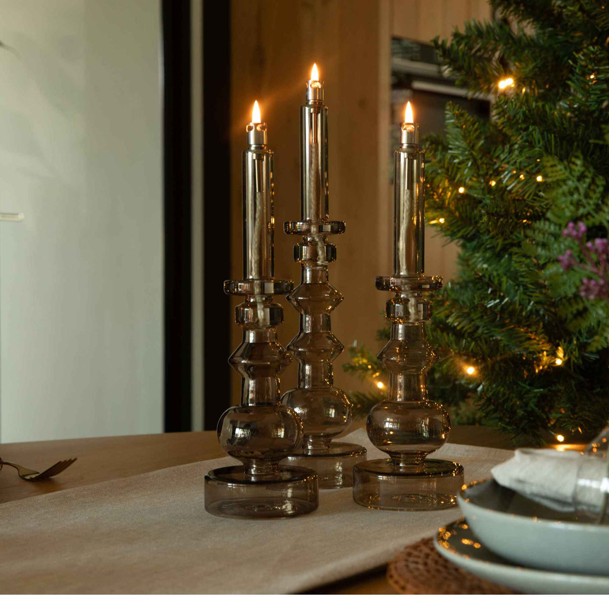 Glazen olielamp Candleholder - Champagne –  in 2 maten verkrijgbaar