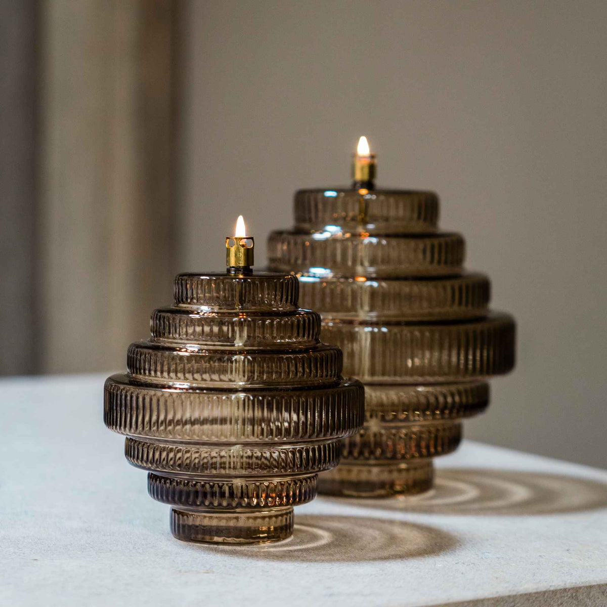 Glazen olielamp Twin – 2 maten - Bruin