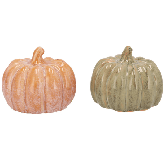 Set van 2 aardewerk pompoenen oranje & groen