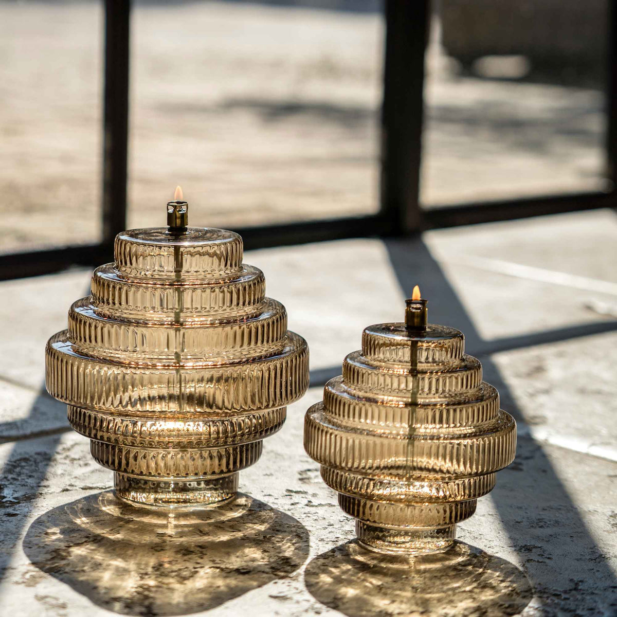Glazen olielamp Twin – 2 maten - Bruin