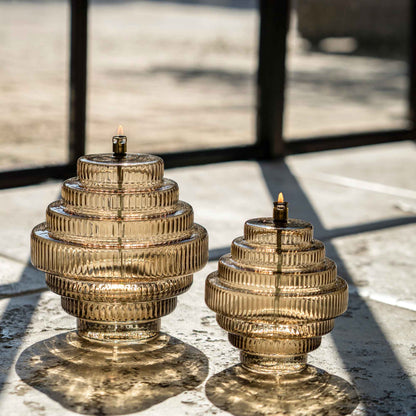 Glazen olielamp Twin – 2 maten - Bruin