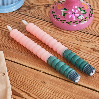 LED Dinerkaarsen Groen & licht Roze – Set van 2