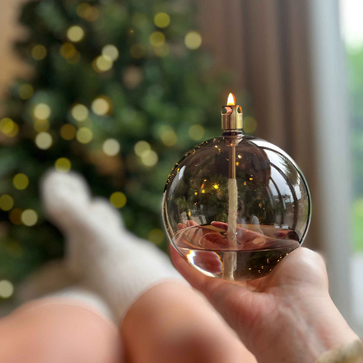 Glazen olielamp rond - Champagne – in 3 maten verkrijbaar