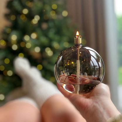 Glazen olielamp rond - Champagne – in 3 maten verkrijbaar