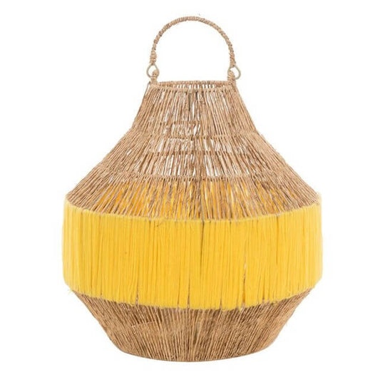 Jute lantaarn met gele  band – 33 cm hoog