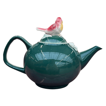 Theepot met vogel en bloemen