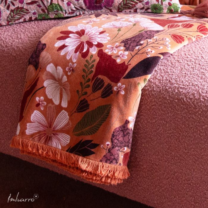 Plaid Velvet Karamel – Bloemendessin – 110 x 180 cm