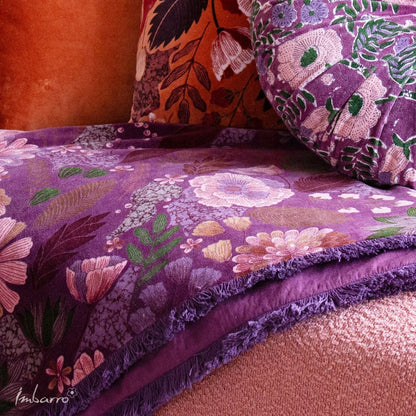 Plaid Velvet Purple – Bloemendessin – 110 x 180 cm