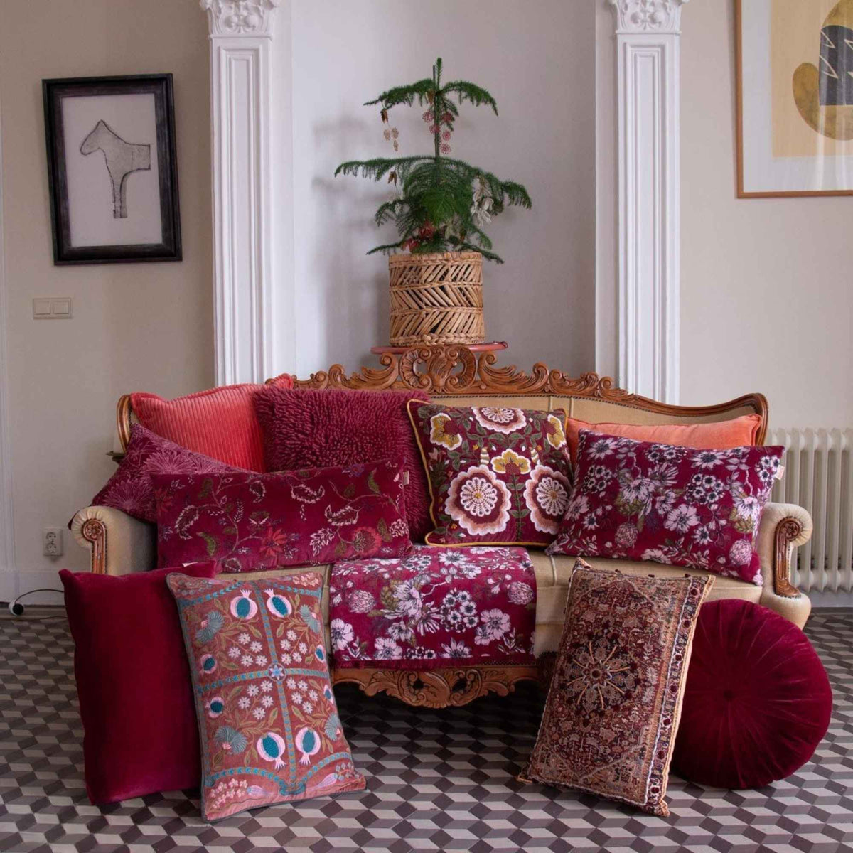 Vintage sierkussen met pompons - 40x60 cm