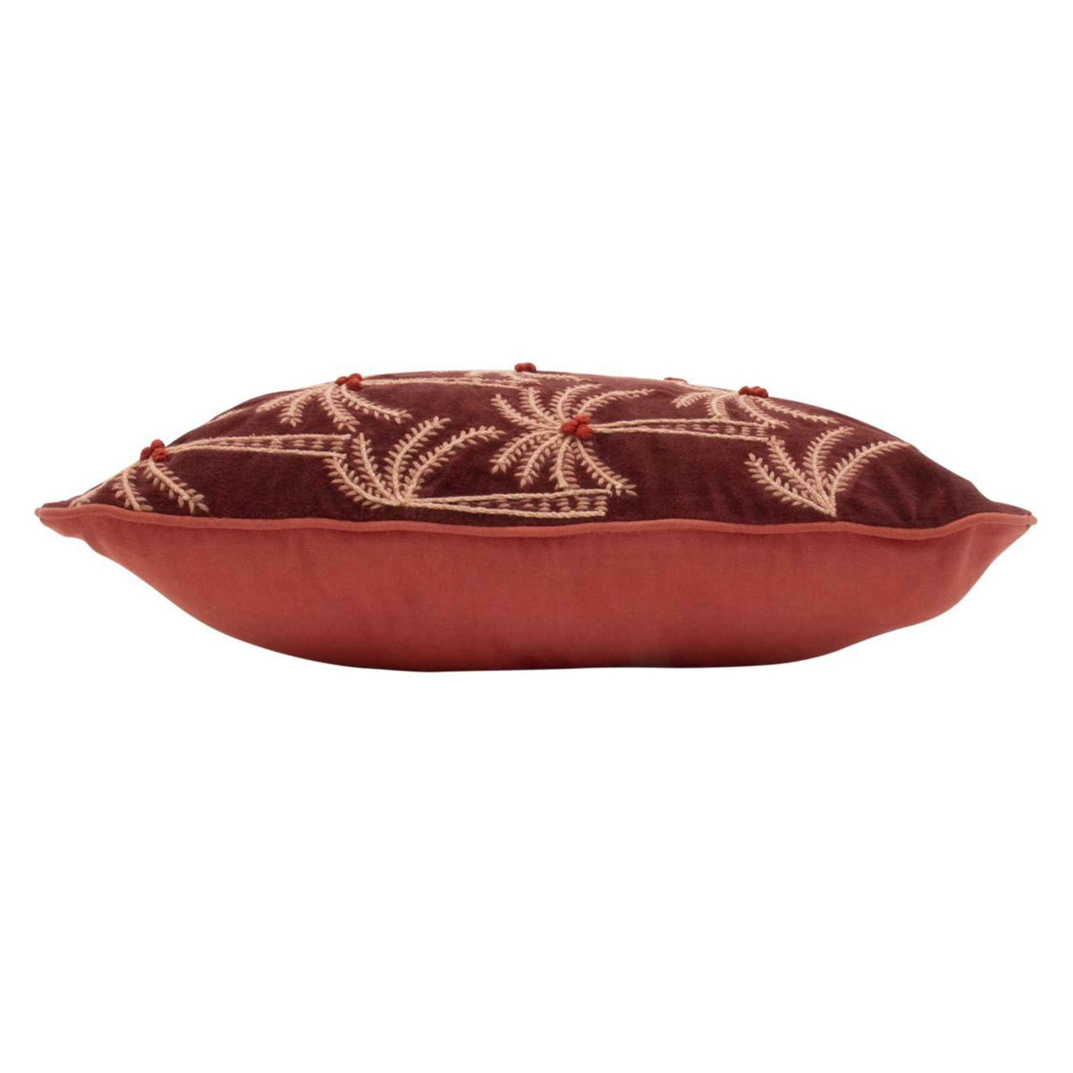 Donkerrood velvet sierkussen palmbomen - 50x50 cm