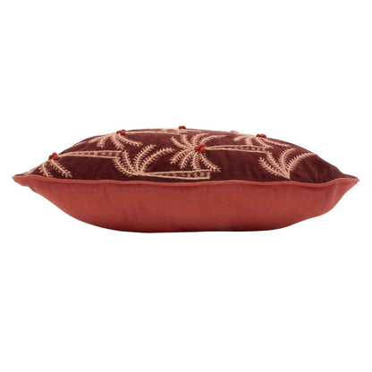 Donkerrood velvet sierkussen palmbomen - 50x50 cm