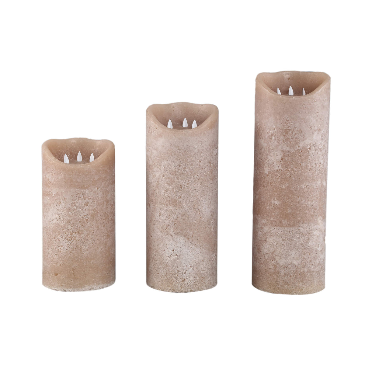 Grote LED kaars met 3 lontjes - Rustic Beige – 3 maten