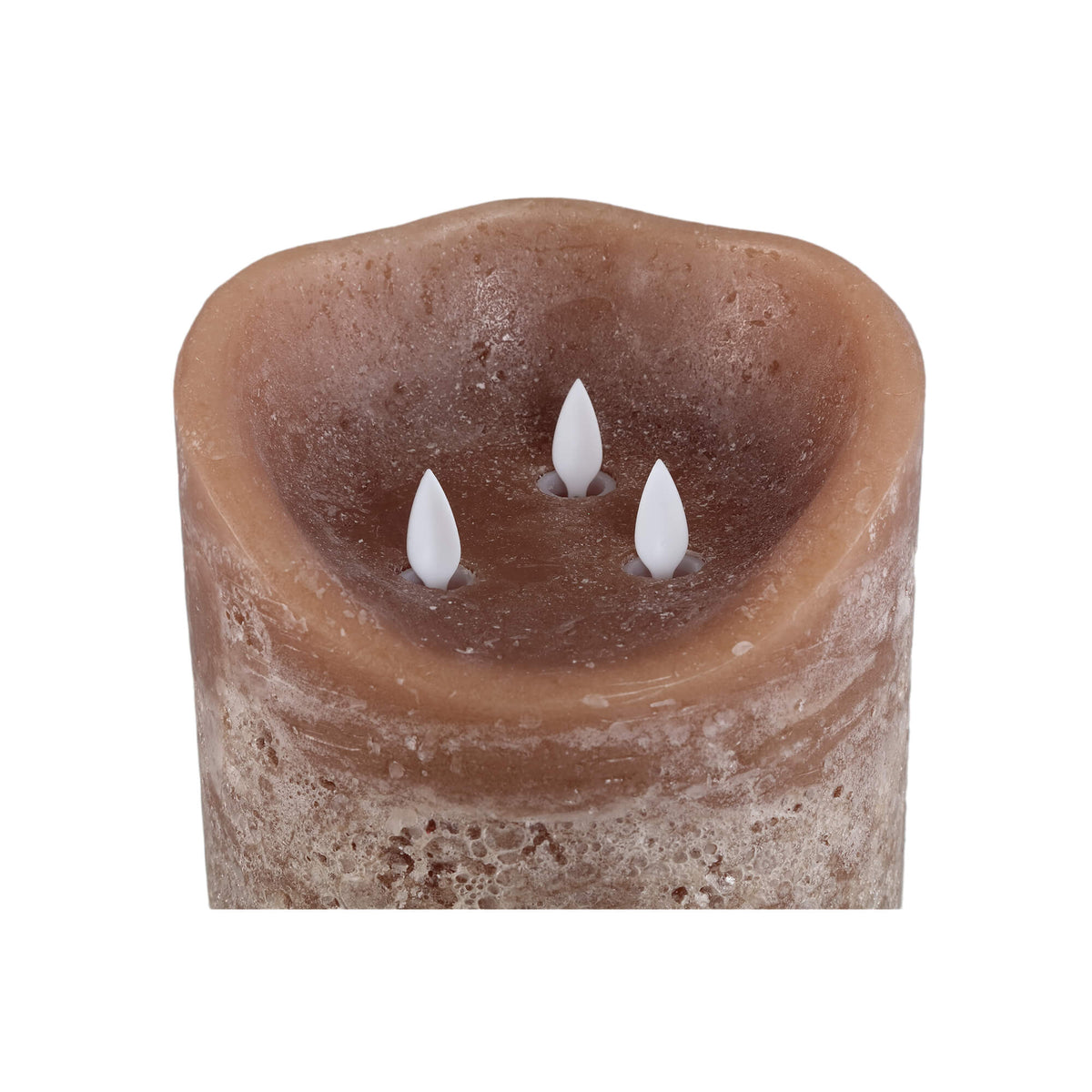 Grote LED kaars met 3 lontjes - rustic bruin – 3 maten