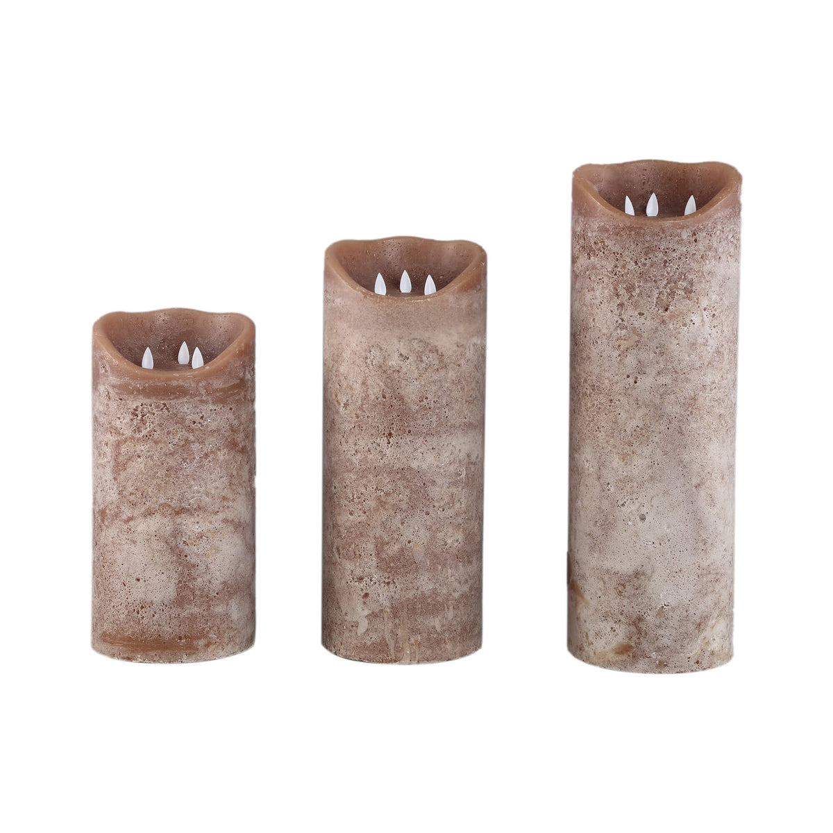 Grote LED kaars met 3 lontjes - rustic bruin – 3 maten
