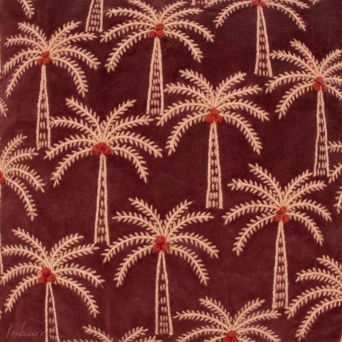Donkerrood velvet sierkussen palmbomen - 50x50 cm