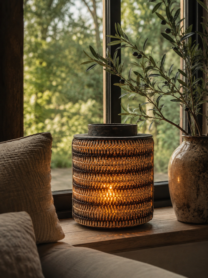 Windlicht oder Vase – Gold mit Herbstmuster – Groß