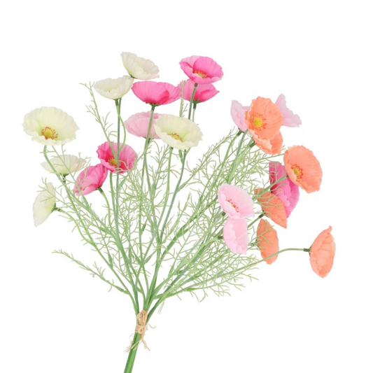 Boeketje klaproosjes  - roze/oranje/creme