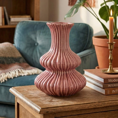 Glasierte Vase mit Rillenstruktur – in 2 Größen
