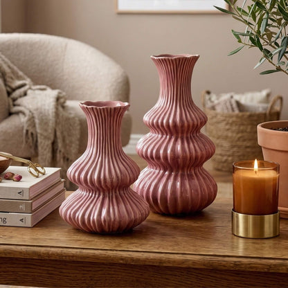 Glasierte Vase mit Rillenstruktur – in 2 Größen