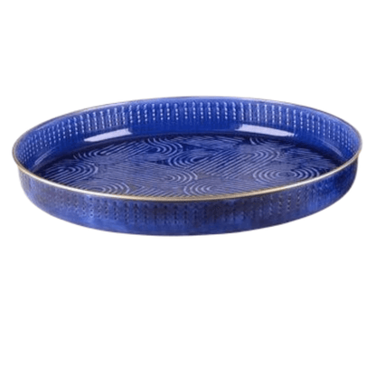 Rond IJzeren Plateau met Keramieklook in twee maten, Blauw