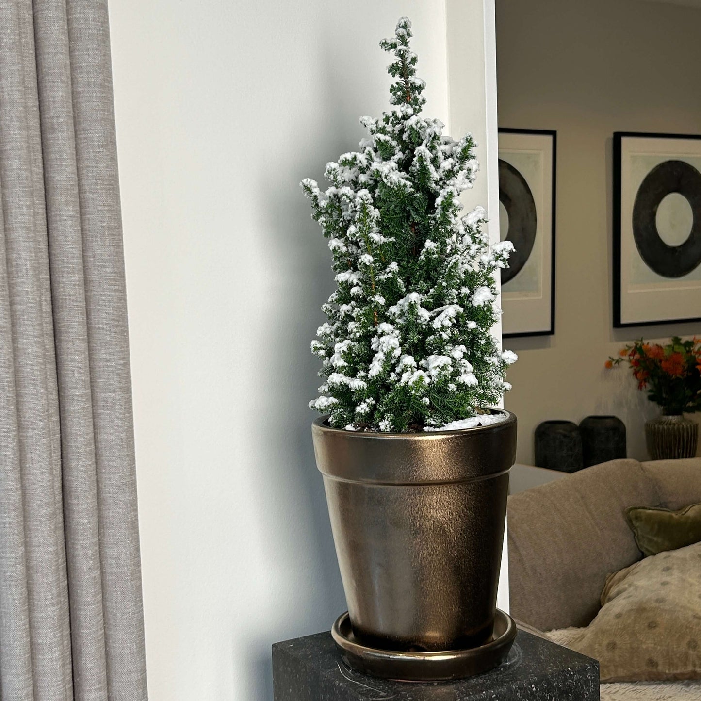 Aardewerken Pot met Vaste Schotel – Goudbruin Metallic –  in 2 Maten