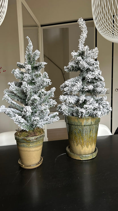 Aardewerken Pot met Vaste Schotel – zand/groen tinten –  in 2 Maten