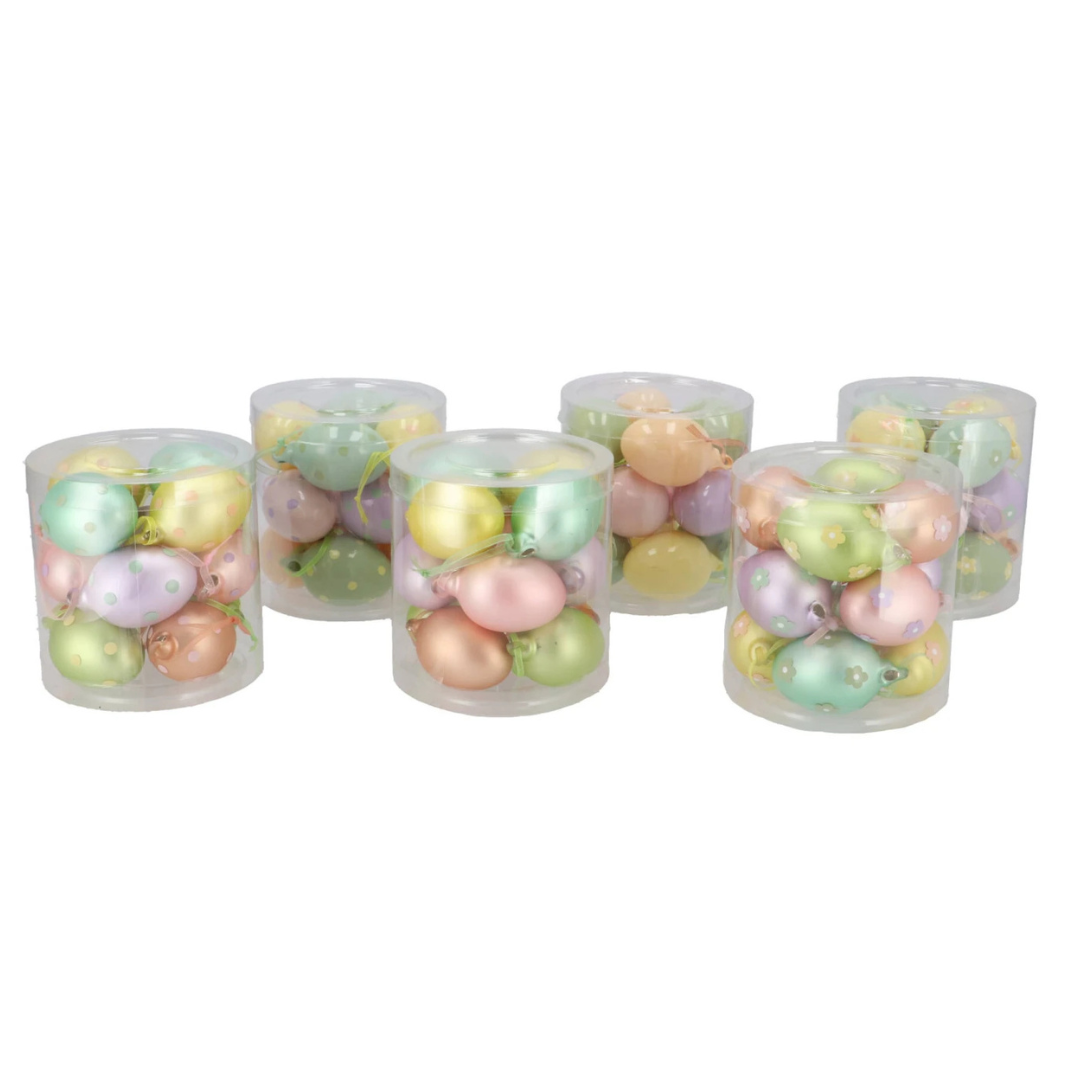Glazen Paaseieren  - pastel - 12 stuks in een doosje