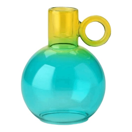 Glazen bol kandelaar geel/blauw