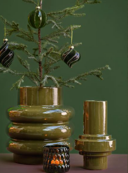 Grote olijfgroene vaas/pot - 30 cm
