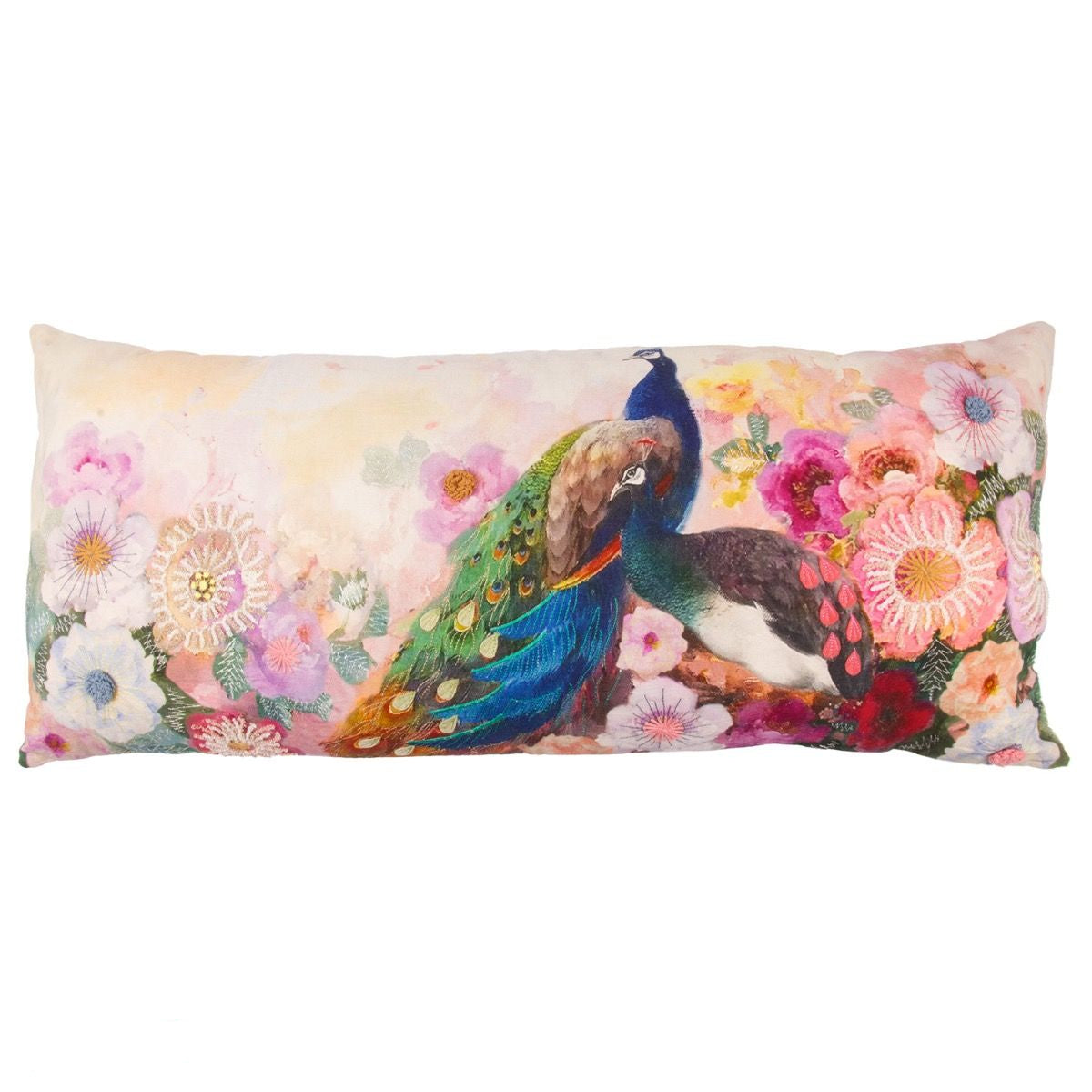 Zierkissen Majesty Pfau Blumen 40×90 cm