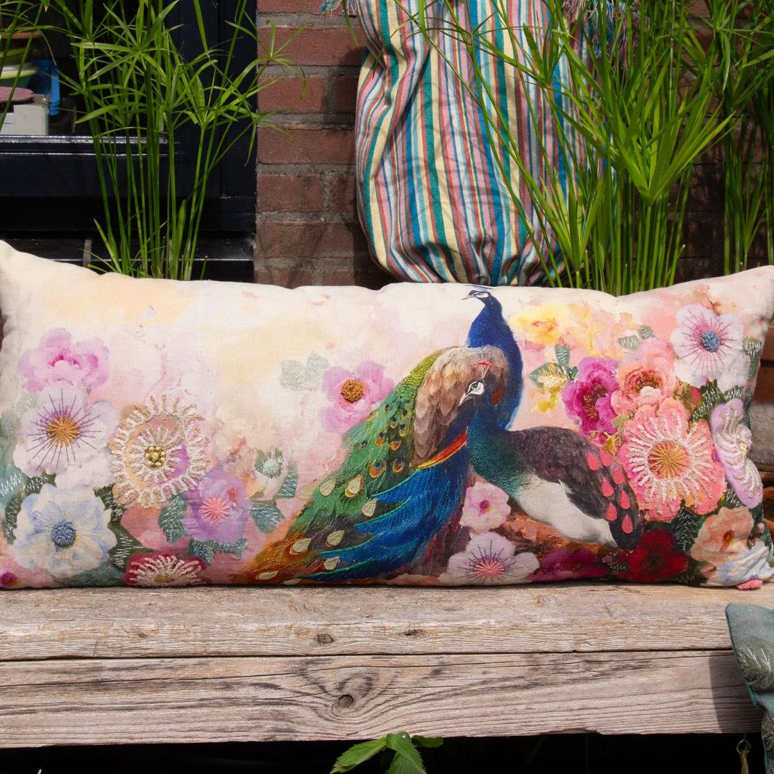 Zierkissen Majesty Pfau Blumen 40×90 cm