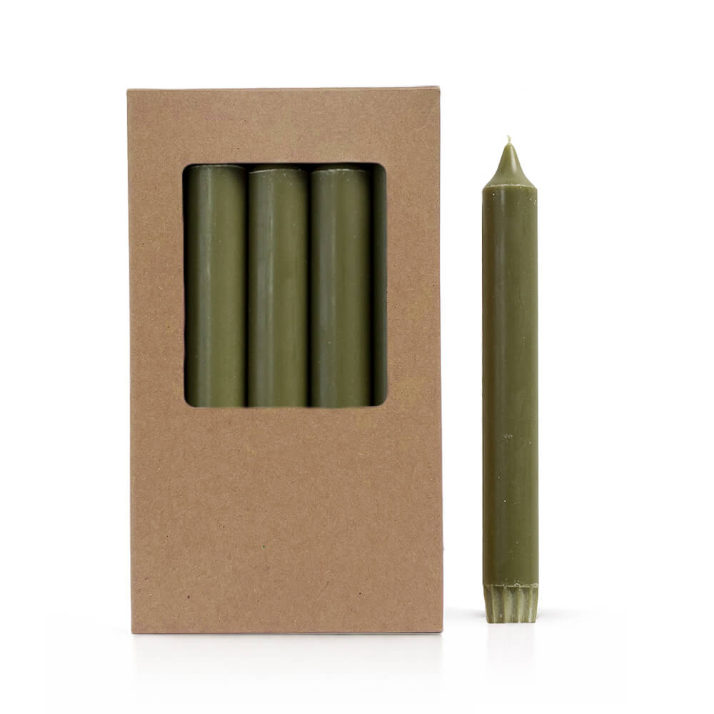 Dinerkaarsen Mosgroen 19 cm – 10 stuks in een doos
