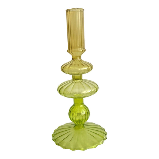 Glazen kandelaar bicolor groen\geel