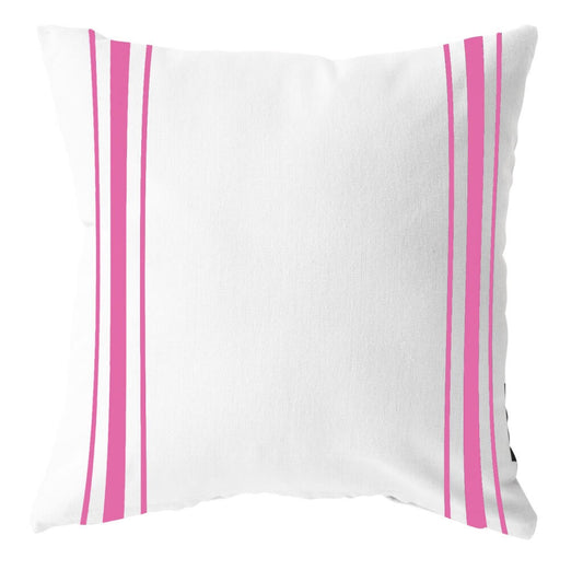 Buitenkussen wit met fuchsia strepen