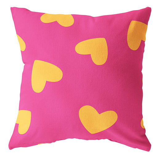 Buitenkussen hart - fuchsia & Geel