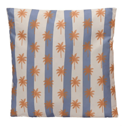 Outdoor-Kissen Palme & Streifen blau/orange – 45x45 cm