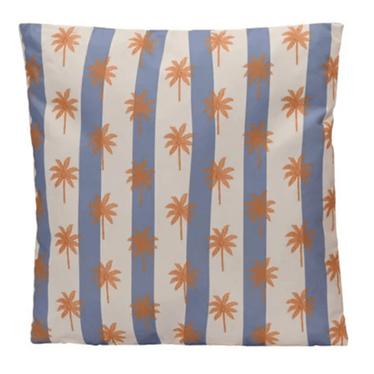 Outdoor-Kissen Palme & Streifen blau/orange – 45x45 cm