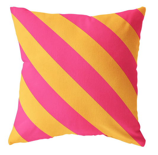 Buitenkussen diagonaal gestreept - Geel & Roze