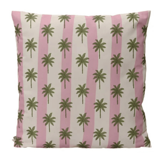Outdoor-Kissen Palme & Streifen rosa/grün – 45x45 cm