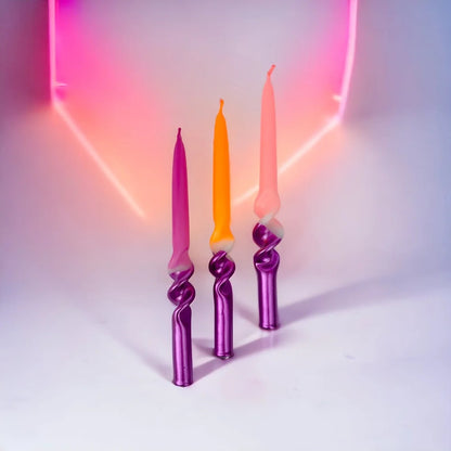 Dip Dye Sunset Disco swirl kaarsen per 3 verpakt - Pink Stories