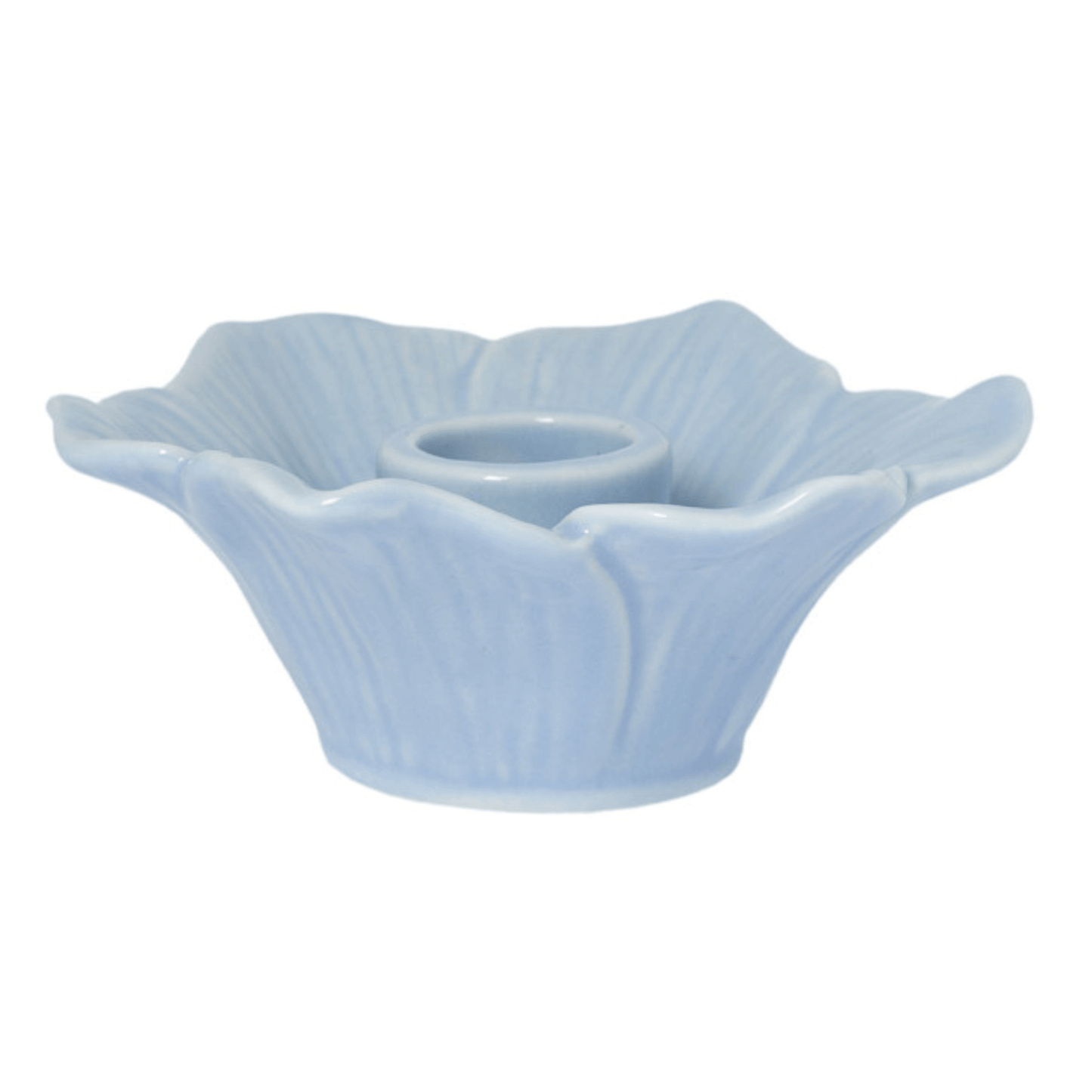 Blumenförmiger Keramik-Kerzenhalter – Ø 10 cm – Hellblau